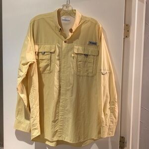 Columbia PFG Omni Shade Yellow Fishing Shirt SZ L Vented mesh lined back panel